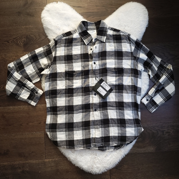 Saint Laurent Plaid Check Flannel Oversized Shirt Dark Academia - Picture 3 of 12